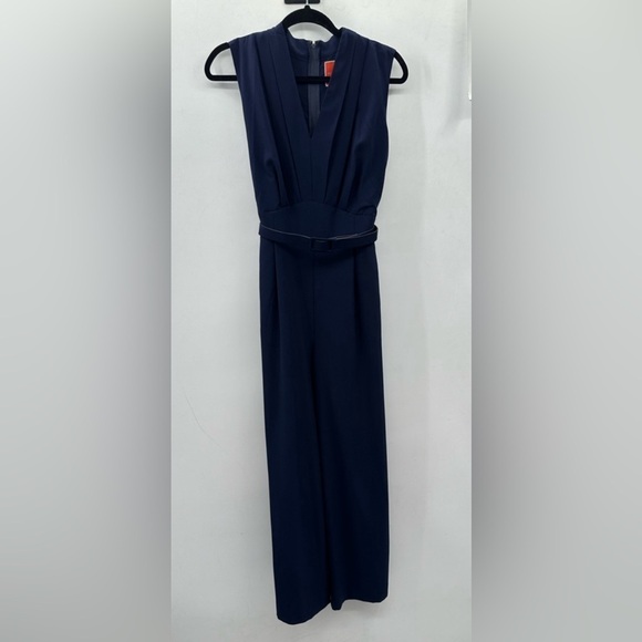 MODCLOTH V neck sleeveless belted navy pant suit.  Medium - Picture 3 of 13
